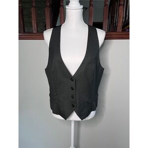 Gap Womens Pinstripe Waistcoat Vest Charcoal Gray Button Front Size L 770831-00